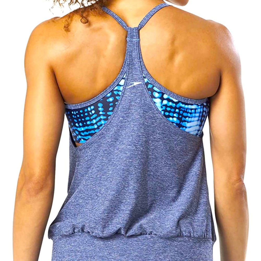 Speedo WOMEN'S BLOUSON TANKINI. Top Only. NWOT. S. Blue Smoke. #141